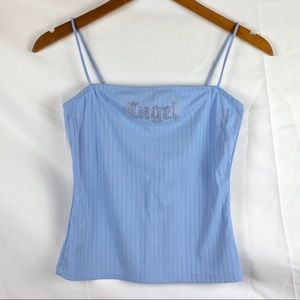 Rue21 Rhinestone Angel Spaghetti Strap Shirt Light Blue Size Medium